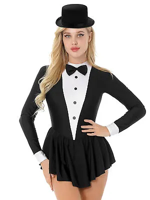 Womens Leotard Bowknot Dress Masquerade Costume Theme Party Tuxedo With Hat • $7.43