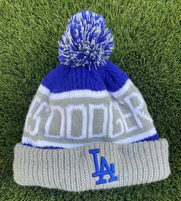 Los Angeles Dodgers LA Knit Stockings Cap Beanie With Pom - 47 Cap Gray Blue • $14.79