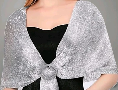 Stola Donna In Chiffon Con Filo Metallico - Argento, Elegante Per Cerimonie, 200x45cm - Foto 3