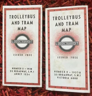 Two London Transport Trolleybus And Tram Maps (1937 1938) • £2.99