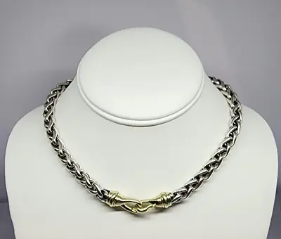 David Yurman 925 Sterling & 14k Gold Clasp Wheat Link Chain Necklace 16  92 Gm • $875
