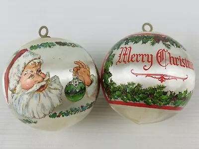 Vintage Christmas Ornaments 2pc Plastic Wrapped Silk Thread Balls Santa Claus 3” • $11.20