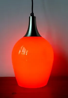 Danish Mid Century Mcm Holmegaard Cased Orange Glass Pendant Ceiling Light Lamp • £150