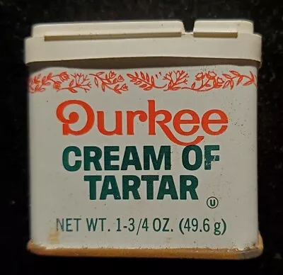 VINTAGE DURKEE SPICE TIN CREAM OF TARTAR NET WT. 1-3/4oz Empty. Our # T1668 • $4