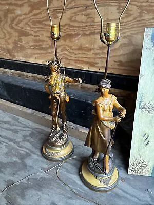 Pair Of Antique Lamps L & F Moreau 2 Lights Vintage Light Rare • $599