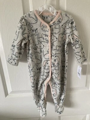 £2 • Buy New With Tags George Baby Girl Animal Grey Fleece Sleepsuit Size 3-6 Months