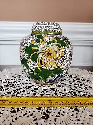 VINTAGE CHINESE CLOISONNE GINGER JAR Floral Yellow & Rose  • $19.99