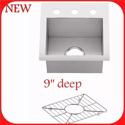 Bar Sink 15 Inch Dual Mount Kohler K-3840-3-NA 15  Drop In/Undermount Single Bas • $189