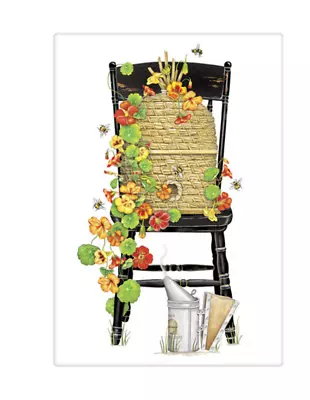 Mary Lake Thompson Flour Sack Towel Beehive & Flowers On Black Chair • $9.75
