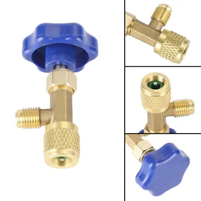 1/4 Sae R134A Air Conditioning A/C Refrigerant Brass Can Tap Valve Opener Blue • £6.89
