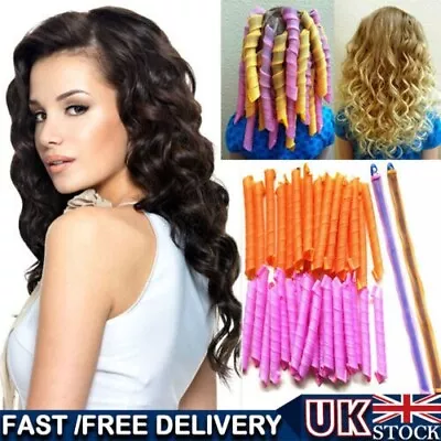 New 20Pcs 55CM Magic Long Hair Curlers Leverage Spiral Rollers Styling Tool+Hook • £12.49
