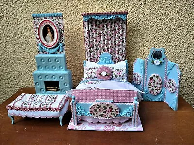 £173.46 • Buy Miniature 1/12 Scale Bed Bedroom Set Rose Motif Furniture Dollhouse Unique OOAK