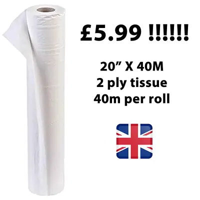 X1 Roll White 20  X 40M Couch Roll Hygiene Roll Medical Salon Beauty Bed Paper • £5.99