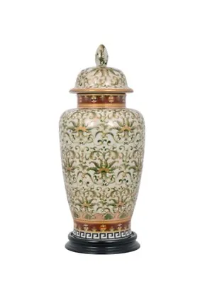 $249.99 • Buy Multi Color Porcelain Floral Lotus Temple Jar W Stand 16 