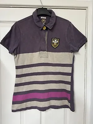 Joules Ladies Short Sleeve Polo Shirt  Size 14 Plain Back  Striped Front  Purple • $6.30