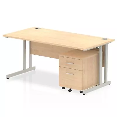 Impulse Cantilever Straight Office Desk W1600 X D800 X H730mm Maple Finish Silve • £443.65