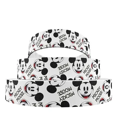 Mickey Mouse Grosgrain Ribbon 25mm (1 ) Wide 1m 2m 5m Lengths White • £6.25