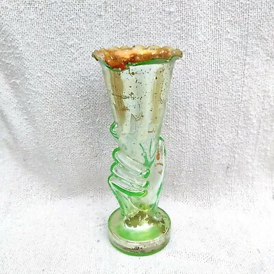Vintage Flower Vase Mercury Green Glass Hand Shaped Home Decorative 8.8 GV41 • $100.50