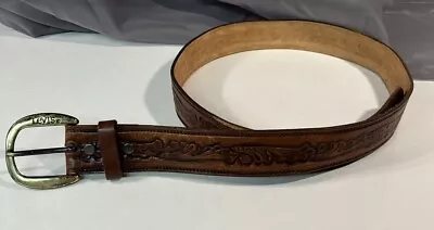 Vintage Levis Mens Western Tooled Belt 34 Brown Steerhide Leather Made In USA • $19.99
