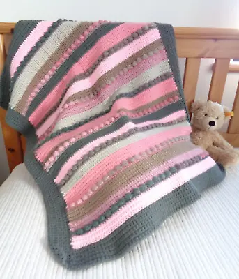 Crocheted Baby Blanket #10- Hand Crocheted - Pushchair/Car Seat-Baby Shower Gift • £12.99