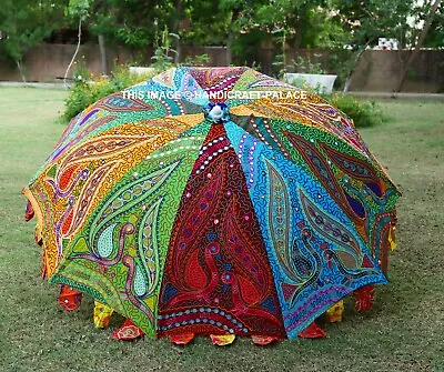 Indian Sun Shade Patio Umbrella Hippie Peacock Embroidered Garden Parasol 72  • $164.99