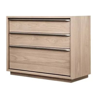 Aziel 42 Inch Nightstand 3 Gliding Drawers Metal Handles Natural Brown - Saltoro • $1130.81