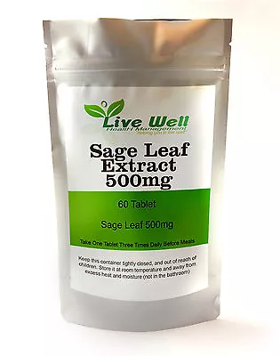 Sage Leaf Extract 500mg Tablet For Hot Flushes Night Sweats & Menopause Symptoms • £4.95