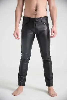 Men's Cowhide Leather Pants Double Zip BLUF Bikers Trousers Breeches Lederhosen • $129.99