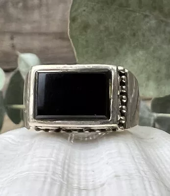 Vintage Sterling Silver Black Onyx Sterling Chunky Ring Sz 6 Jewelry 🖤 • $32.30