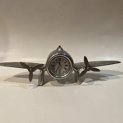 Art Deco Flight Clock With Propellers Polished Aluminum   AP104 Tested New Batt • $53.95