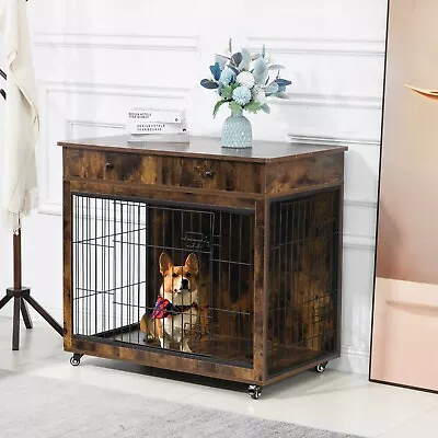 30  Furniture Dog Cage Metal Heavy Duty Super Sturdy With Storage Rustic White • $88.88