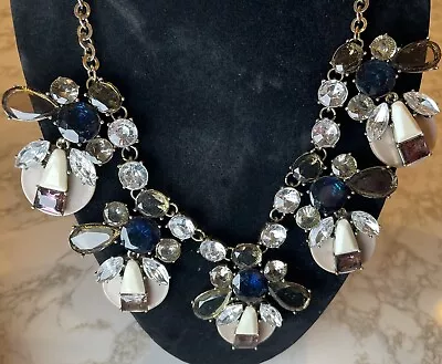 Statement Necklace Bib Necklace Blue Smoke Stone Crystals From JCrew • $24