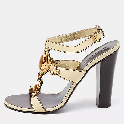 Giuseppe Zanotti Cream Leather Embellished T Strap Sandals Size 39 • $126