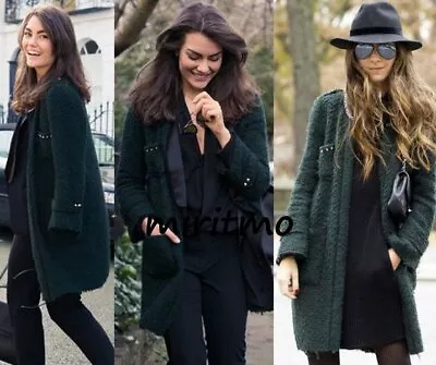 A562 Zara Green Tweed Boucle Coat Fantasy Chain Blazer Jacket Gold Studded - S • $119.99