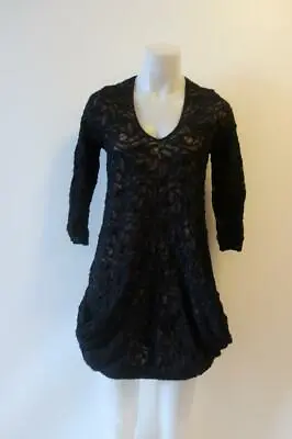 Womens Anne Fontaine Coline 3/4 Black Nude Lace Bubble Mini Dress 40 Us/8 * • $29.99