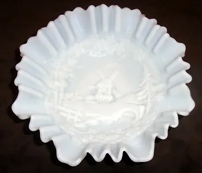Vintage Imperial Milk Glass Windmill Design Bowl With Scallop Lace Edge • $7.83