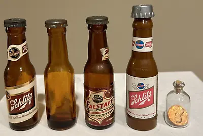 Miniature Beer Bottle Salt & Pepper Shakers Vintage Lot Of 4 Bottles SEE DETAILS • $17.04