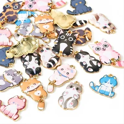 24Pcs Cute Alloy Pendants Cat Shape Charms With Enamel Jewelry Making 19.5~38mm • $10.99