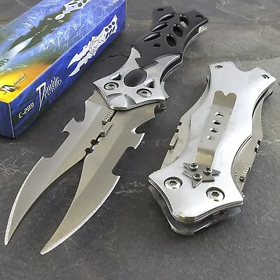 8.5  MTECH USA DUAL BLADE TACTICAL FANTASY FOLDING POCKET KNIFE EDC Silver • $9.95