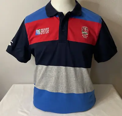 England Rugby Polo Shirt WC '15 - Canterbury - Striped Cotton - Short Sleeved -L • £14.99