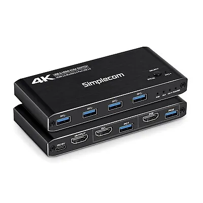 Simplecom KM420 2-Port HDMI KVM Switch HDMI 2.0 4K@60Hz 4-Port USB 3.0 Hub 5Gbps • $56