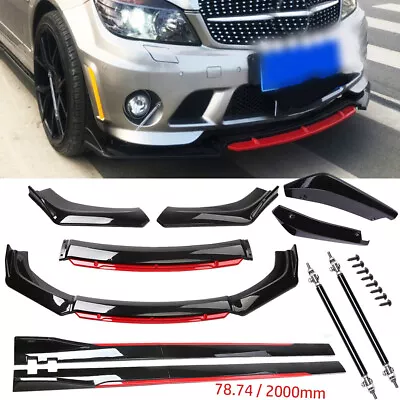 For Mercedes-Benz Front Bumper Lip Spoiler Body Kit+Side Skirt Glossy Black+red • $99.99