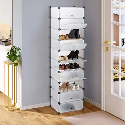 10 Tier Shoe Rack Interlocking Storage Organizer Dust-Proof Footwear Cabinet DIY • £28.95