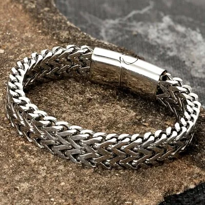 £5.99 • Buy Mens Cuban 316L Stainless Steel Silver Curb Retro Link Chain Bracelet Wrist Link
