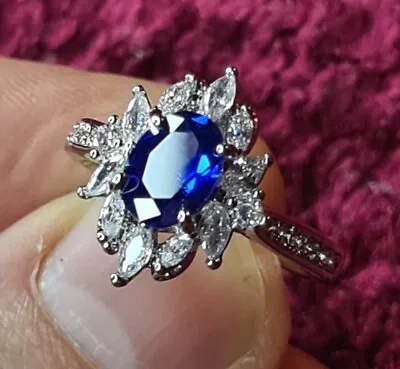 £6.99 • Buy Womans Size O 1/2. Simulated Oval Sapphire & White Diamond Ring