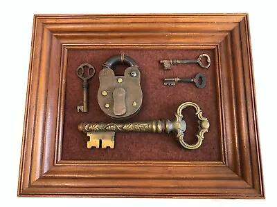 Vintage Brass Padlock W/3 Keys Rich Patina Collectible Aligarh 6 Levers Framed • $149.99