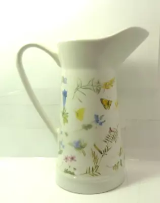 Marjolein Bastin Porcelain PITCHER Wildflowers Floral Butterflies Vase FREE SHIP • $26.95