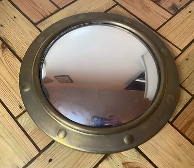 Vintage Round Convex Wood & Brass Porthole Mirror- Nautical Design- 15  Diameter • £34.99