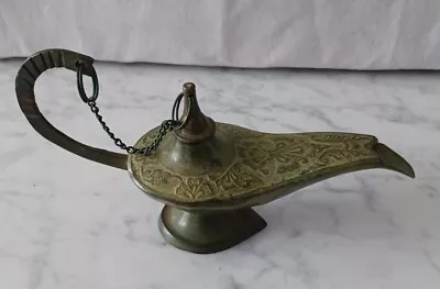 Vintage Aladdin Brass Genie Oil Lamp Nautical Chirag Incense Burner 7 ×3.5×2.5 • $19.99