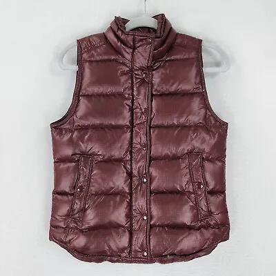 J Crew Vest Womens Extra Small Burgundy Down Puffer Full Zip Shiny Outdoor • $25.84